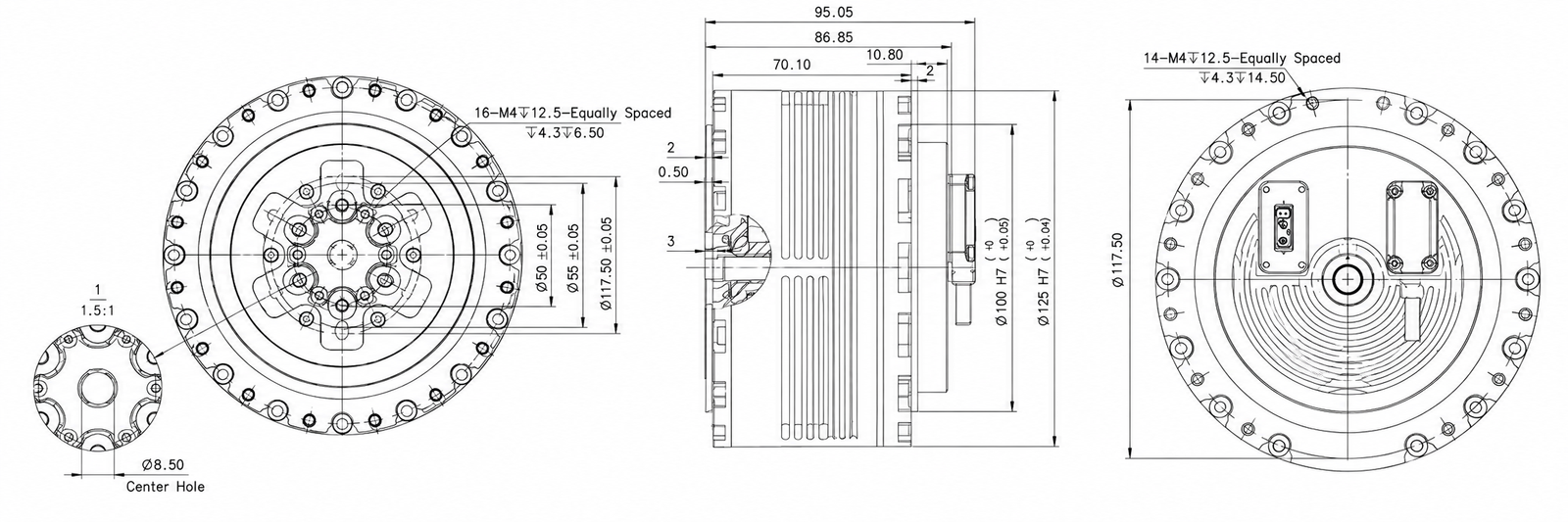 Heavy-duty robot joint module dimensions and interface drawing