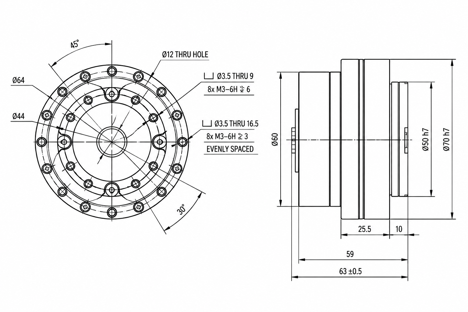 AHM Mid-size Series harmonic joint module dimensions
