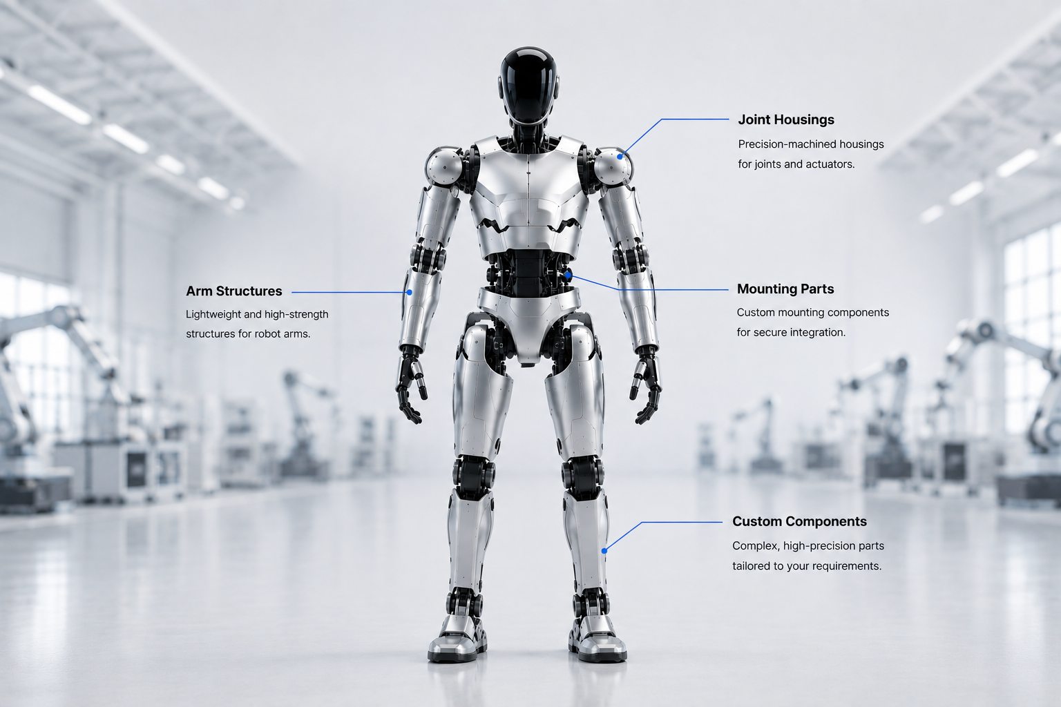 Humanoid robot with precision CNC components